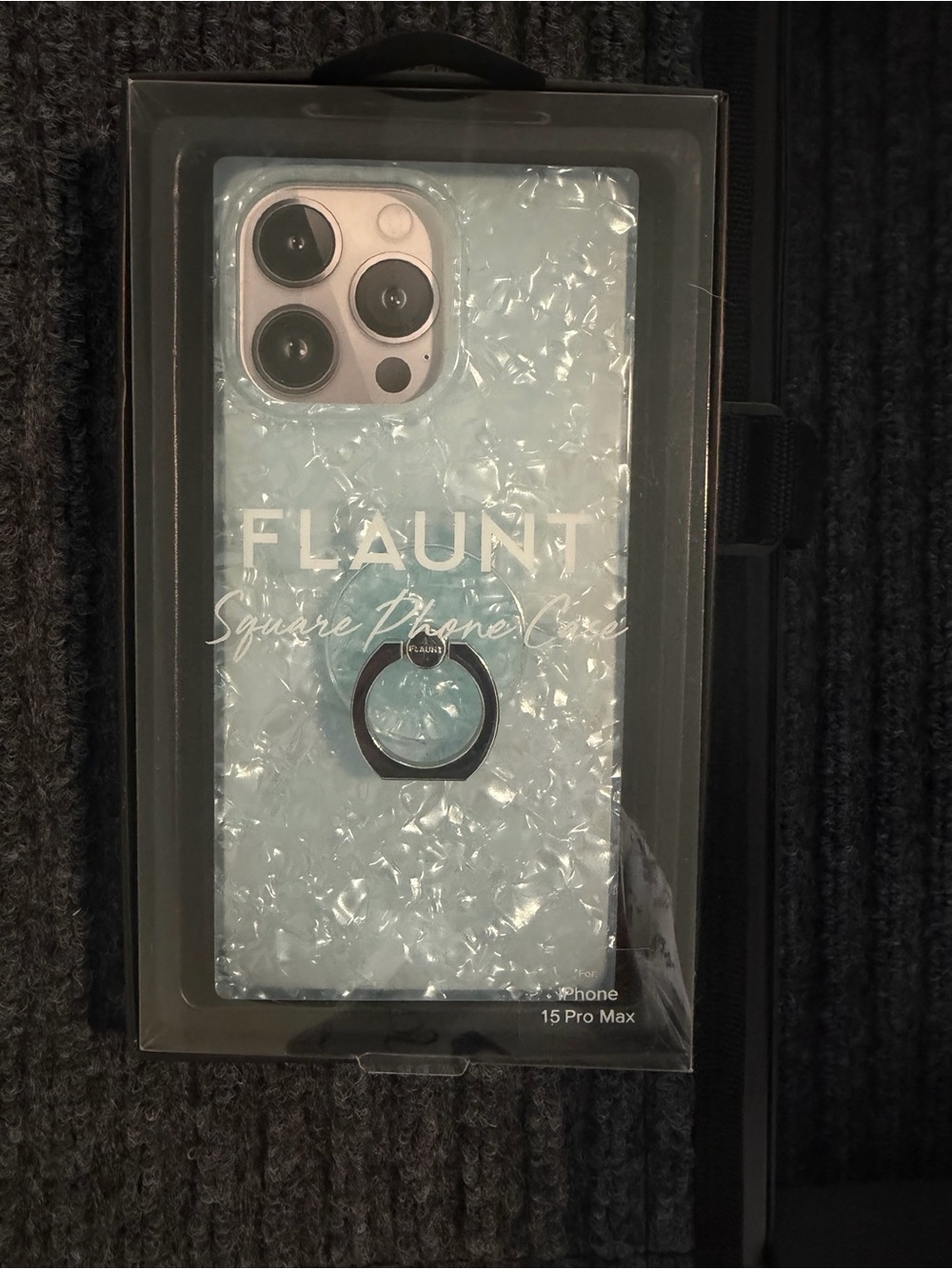 Flaunt Square Phone Case with Ring Holder for iPhone 15 Pro Max - Light Blue